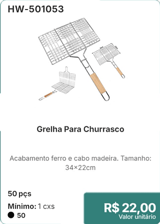 Grelha Para Churrasco 50 pçs R$ 22,00
