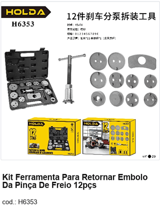 Kit Ferramenta Para Retornar Êmbolo Da Pinça De Freio 12pçs R$ 45 PC/CX:20