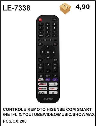 CONTROLE REMOTO HISENSE COM SMART /NETFLIX/YOUTUBE/VIDEO/MUSIC/SHOWMAX 200pç=4,9$
