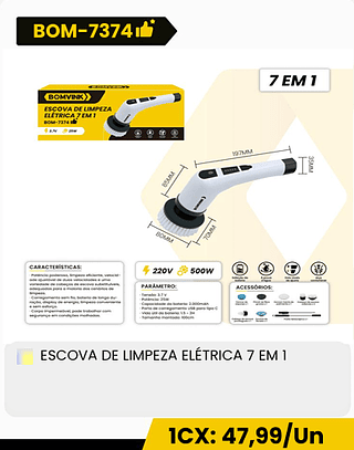 ESCOVA DE LIMPEZA ELÉTRICA 7 EM 1 CX: 20PCS 1CX: 47,99/Un