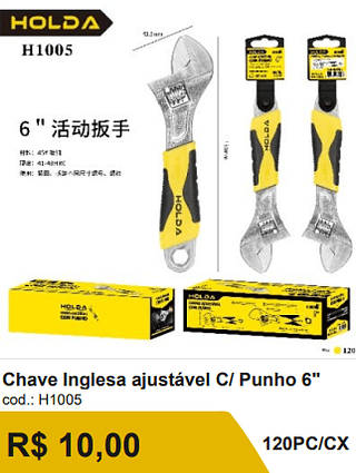 Chave Inglesa ajustável C/ Punho 6" R$ 9.00 120PC/CX