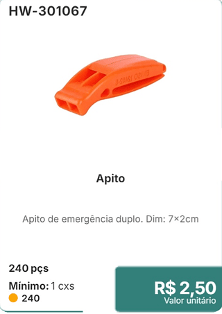 Apito 240 pçs R$ 2,50