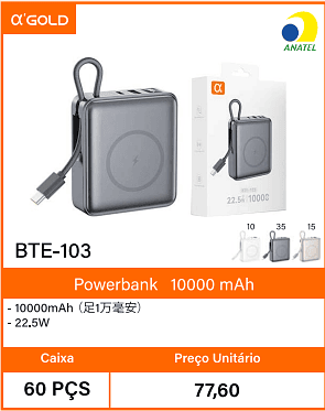 Powerbank10000 mAh - Caixa 60 PCS Preco Unitario 77,60