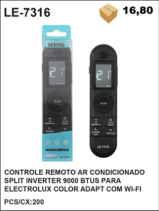 CONTROLE REMOTO AR CONDICIONADO SPLIT INVERTER 9000 BTUS PARA ELECTROLUX COLOR ADAPT COM WI-FI 200PÇ=16,8$