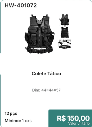 Colete Tático 12 pçs R$ 150,00