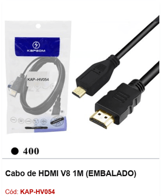 Cabo de HDMI V8 1M R$ 6,12 PCS/cx:400