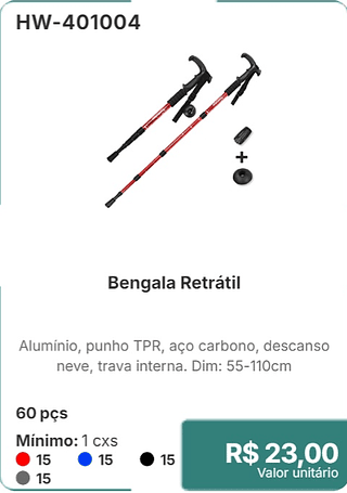 Bengala Retrátil 60 pçs R$ 23.00