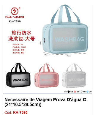 Necessaire de Viagem Prova D'água G (21*10.5*29.5cm) R$ 9 PCS/Cx: 200
