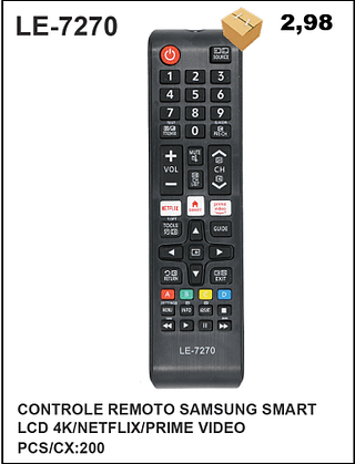 CONTROLE REMOTO SAMSUNG SMART LCD 4K/NETFLIX/PRIME VIDEO 200PÇ=2,98$