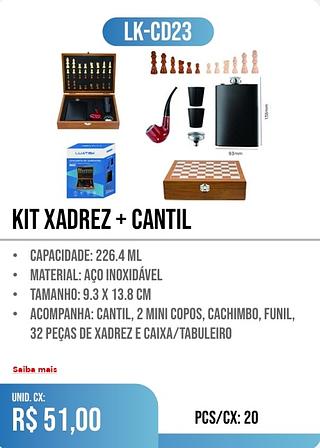 KIT XADREZ + cantil 20pç=51$