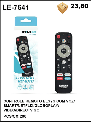 CONTROLE REMOTO ELSYS COM VOZ/ SMART/NETFLIX/GLOBOPLAY/ VIDEO/DIRECTV GO 200PÇ=23,8$