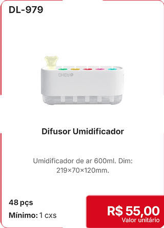 Difusor Umidificador 48 pçs R$ 55.00