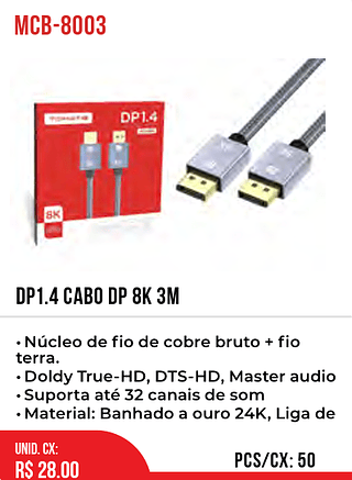 DP1.4 CABO DP 8K 3M 50pç=28$