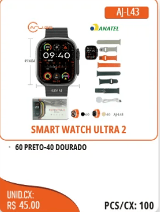 SMART WATCH ULTRA 2 UNID.CX:RS 45.00 PCS/CX:100