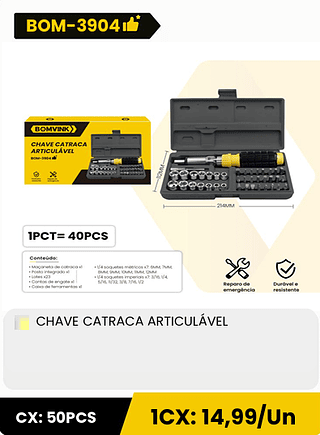 CHAVE CATRACA ARTICULÁVEL CX: 50PCS 1CX: 14,99/Un