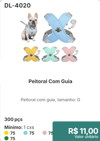Peitoral Com Guia 300 pçs R$ 11.00