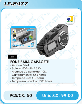 FONE PARA CAPACETE PCS/CX: 50 Unid.CX: 99,00