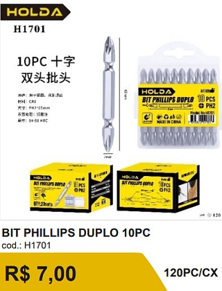 BIT PHILLIPS DUPLO 10PC R$ 6.30 120PC/CX