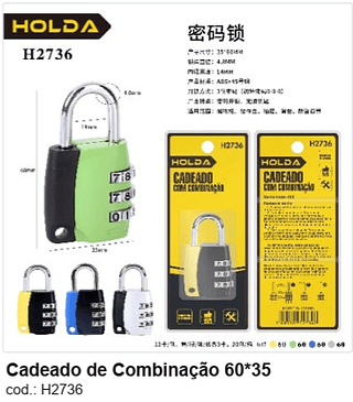 Cadeado de Combinação 60*35 R$ 11,7 PC/CX:240