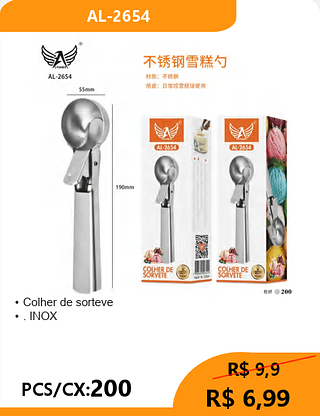Colher de sorteve INOX PCS/CX:200 R$ 6,99