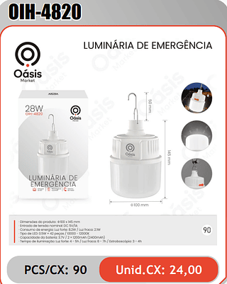LUMINARIA DE EMERGENCIA PCS/CX: 90 Unid.CX: 24,00