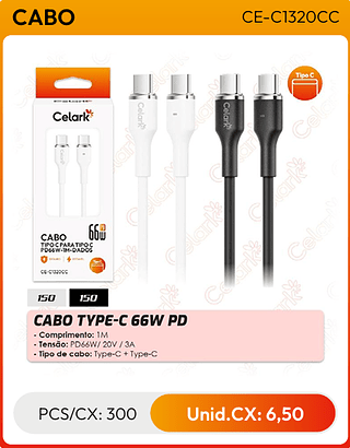 CABO TYPE-C 66W PD PCS/CX: 300 Unid.CX: 6,50