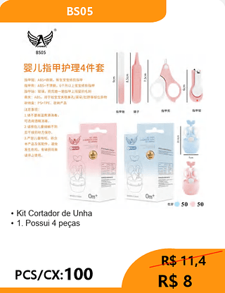 Kit Cortador de Unha PCS/CX:100 R$ 8