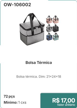 Bolsa Térmica 72 pçs R$ 17,00