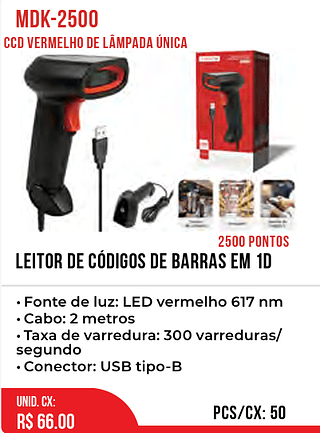 LEITOR DE CÓDIGOS DE BARRAS EM 1D 50pç=66$