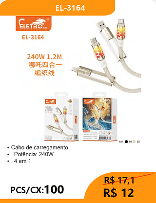 CABO 4 EM 1 PCS/CX:100 R$12
