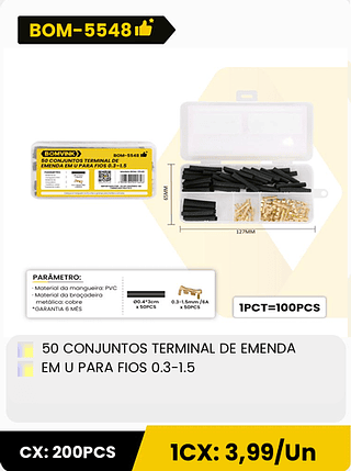 50 CONJUNTOS TERMINAL DE EMENDA EM U PARA FIOS 0.3-1.5 CX: 200PCS 1CX: 3,99/Un