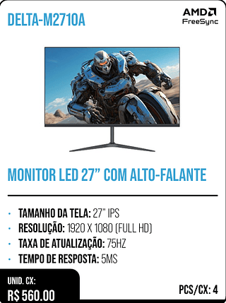 MONITOR LED 27” COM ALTO-FALANTE UNID. CX: R$ 560.00 PCS/CX: 4
