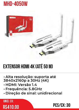 EXTENSOR HDMI 4K (até 50 m) 30pç=410$