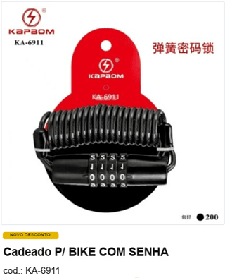 Cadeado P/ BIKE COM SENHA R$ 9,9 PC/CX:200