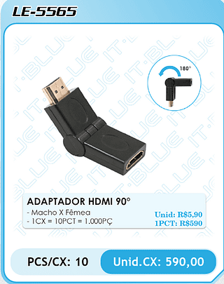 ADAPTADOR HDMI 90° PCS/CX: 10 Unid.CX: 590,00