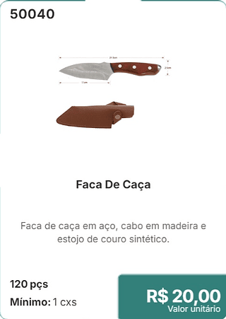 Faca De Caça 120 pçs R$ 20.00