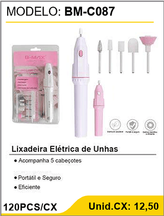 Lixadeira Elétrica de Unhas 120PCS/CX Unid.CX: 12,50