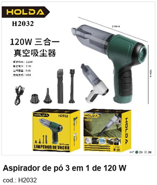 Aspirador de pó 3 em 1 de 120 W R$ 22,5 PC/CX:60