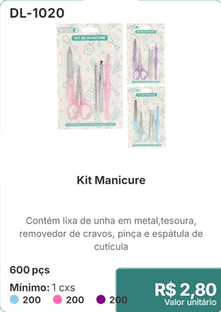 Kit Manicure 600 pçs R$ 2.80