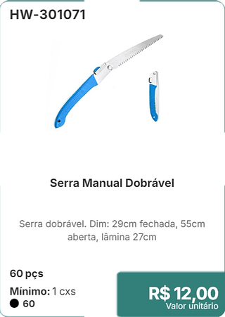 Serra Manual Dobrável 60 pçs R$ 12.00