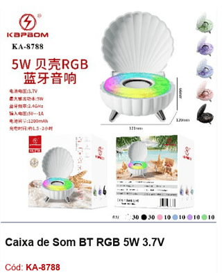 Caixa de Som BT RGB 5W 3.7V R$26,1 PCS/cx:100