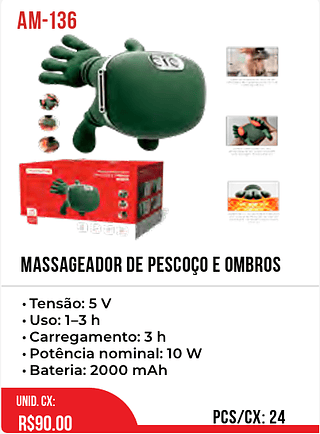MASSAGEADOR DE PESCOÇO E OMBROS 24pç=90$