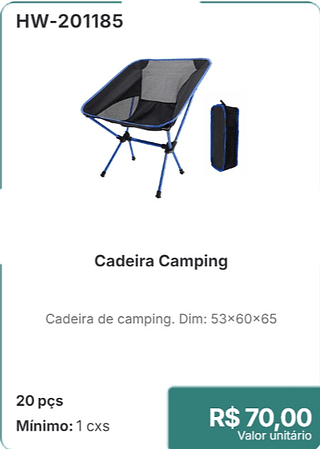 Cadeira Camping 20 pçs R$ 70.00