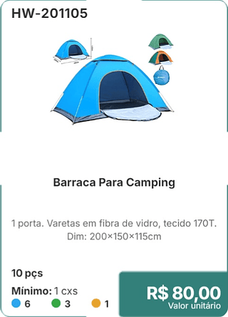 Barraca Para Camping 10 pçs R$ 80.00