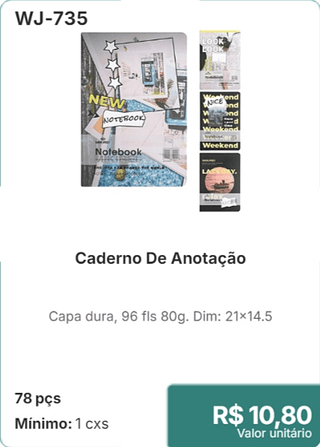 Caderno De Anotação 78 pçs R$ 10.80