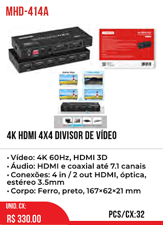 4K HDMI 4X4 DIVISOR DE VÍDEO 32pç=330$