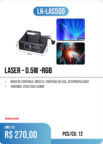 LASER - 0.5w -rgb UNID. CX: r$ 270,00 PCS/CX: 12
