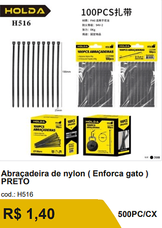 Abraçadeira de nylon ( Enforca gato ) PRETO R$1.26 500PC/CX