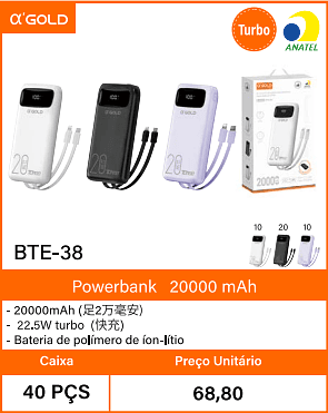 Powerbank20000 mAh Caixa 40 PCS Preco Unitario 68,80