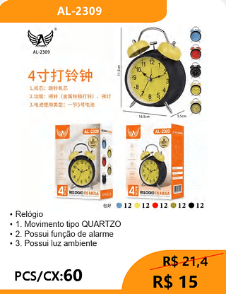 Relógio PCS/CX:60 R$ 15